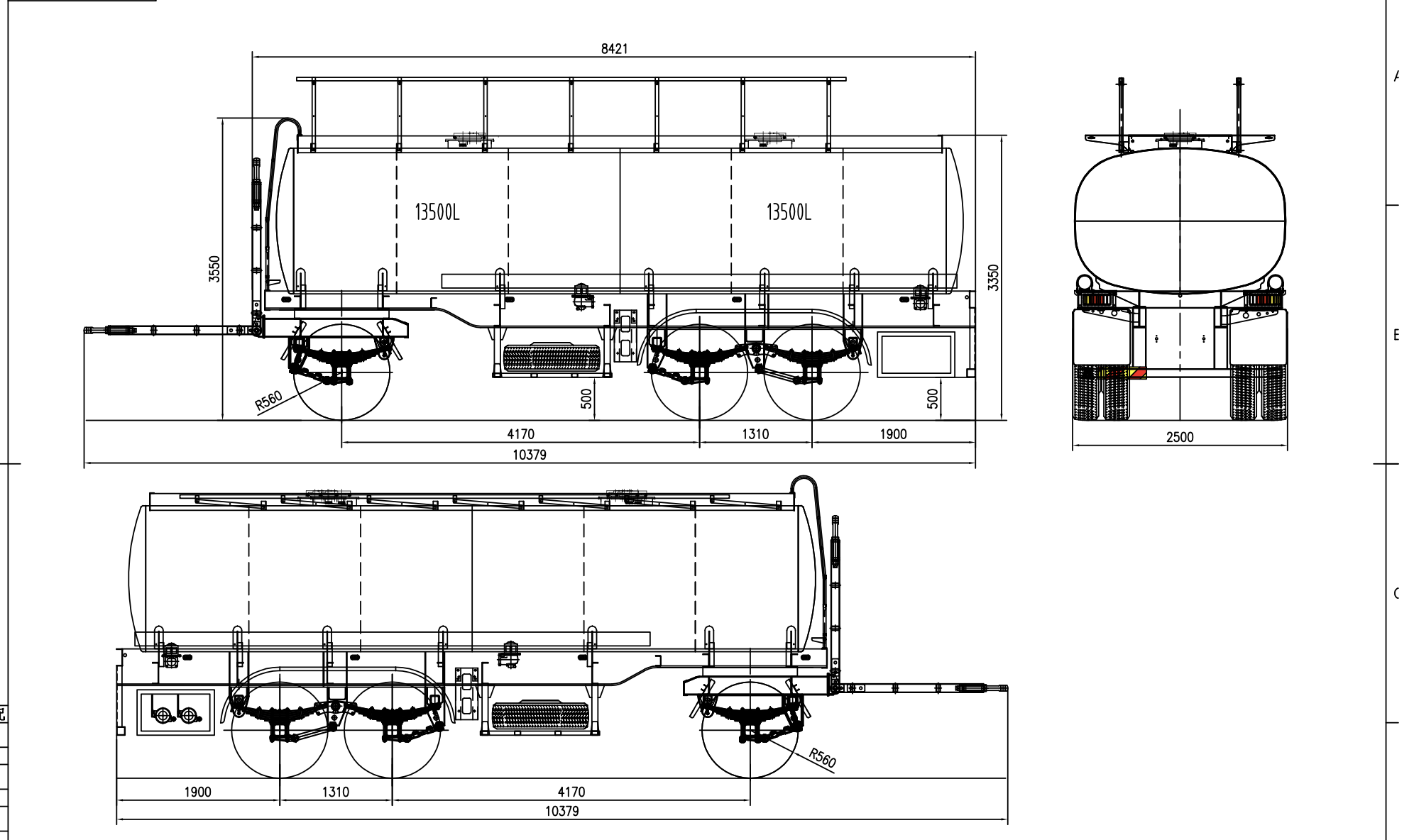 Drawing of 27cbm 2 compartment drawbar trailer